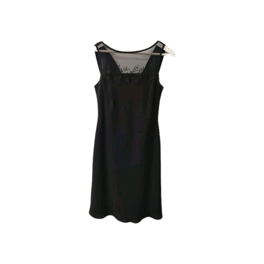 Evan-Picone Black Sheath Cocktail Dress Women's Sz 10 Beaded Mesh Bodice Drape
